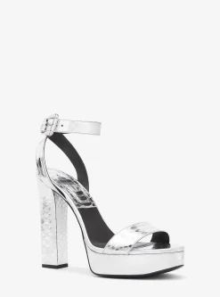 Anabelle Metallic Python Embossed Leather Platform Sandal