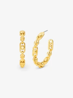 Astor Link Medium Precious Metal-Plated Brass Hoop Earrings