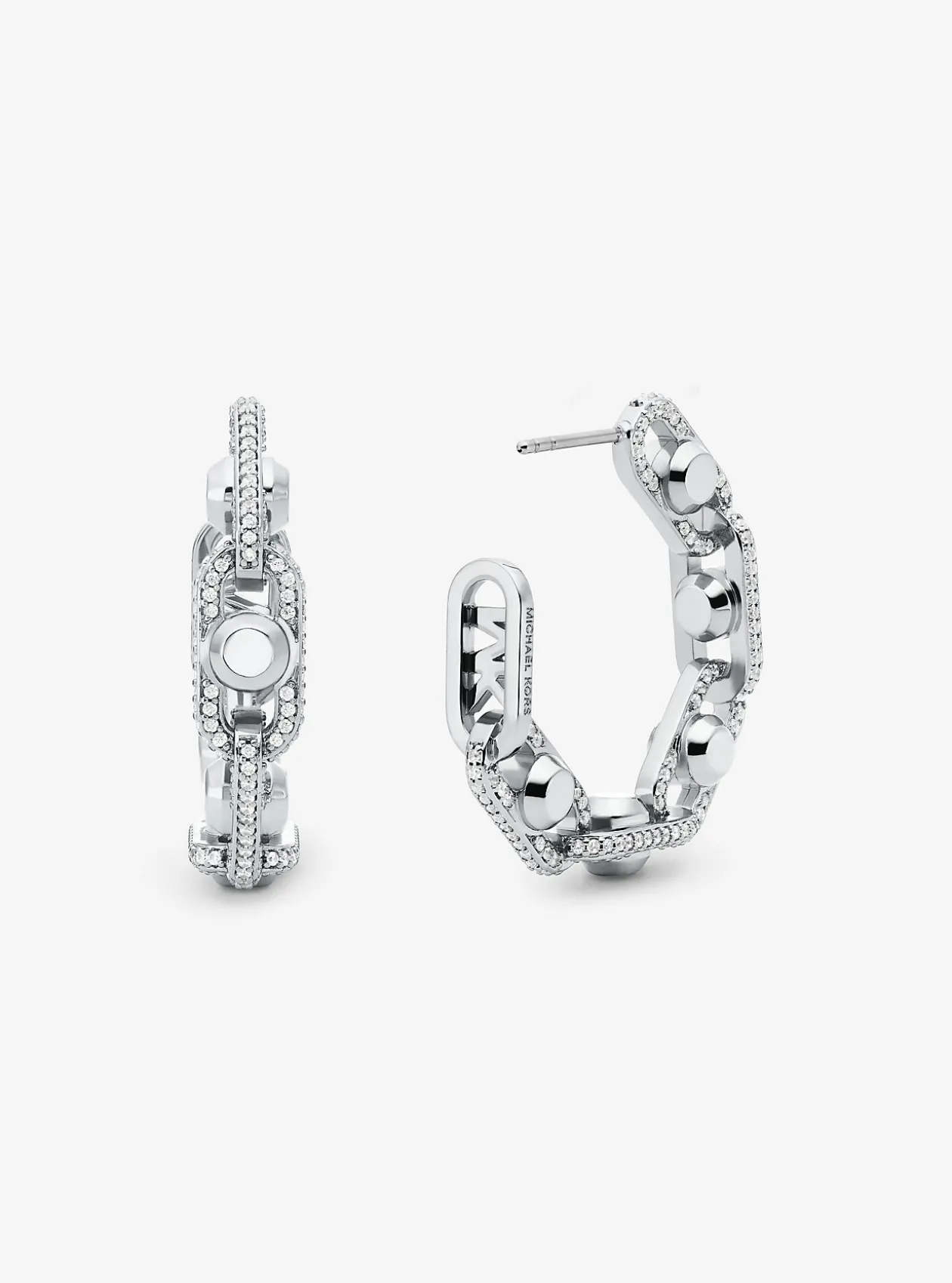 Astor Link Medium Precious Metal-Plated Brass Pavé Hoop Earrings