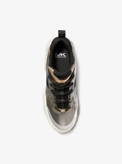 Atlas Color-Block Metallic Leather and Stretch Knit Trainer
