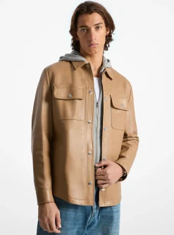 Bonded Leather Shirt Jacket