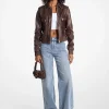 Burnished Leather Blouson Sleeve Jacket