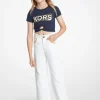 Chain Embellished Stretch Denim Wide-Leg Jeans