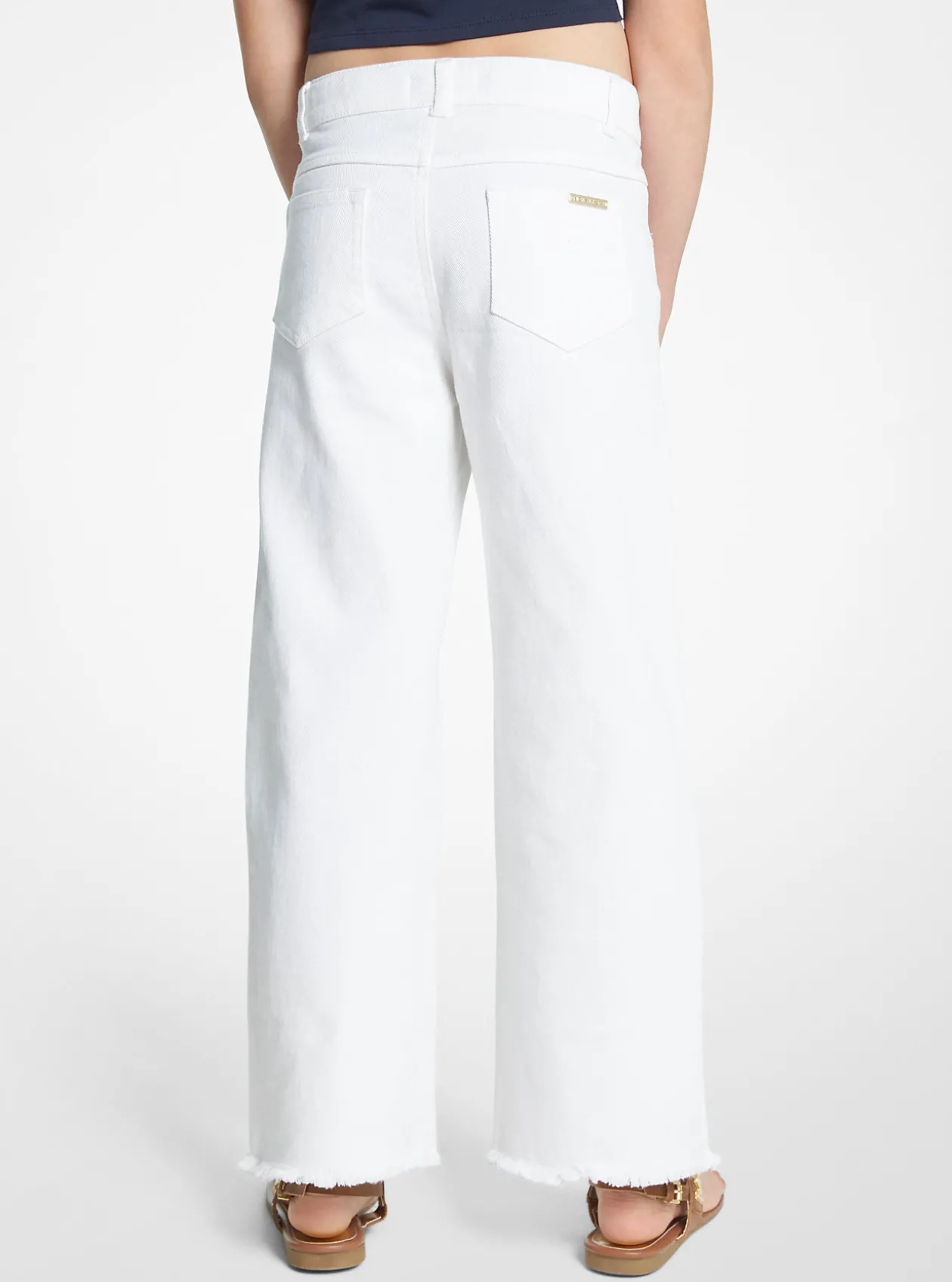 Chain Embellished Stretch Denim Wide-Leg Jeans