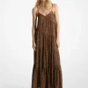 Cheetah Print Georgette Tiered Maxi Dress