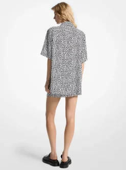 Cheetah Print Satin Camp Shirt