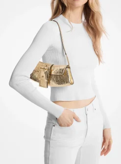 Colby Small Crackled Metallic Leather Convertible Clutch