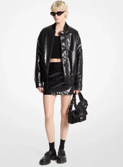 Crocodile Embossed Bomber Jacket