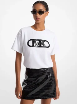 Crocodile Embossed Empire Monogram Stretch Cotton T-Shirt