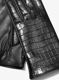 Crocodile Embossed Leather Gloves