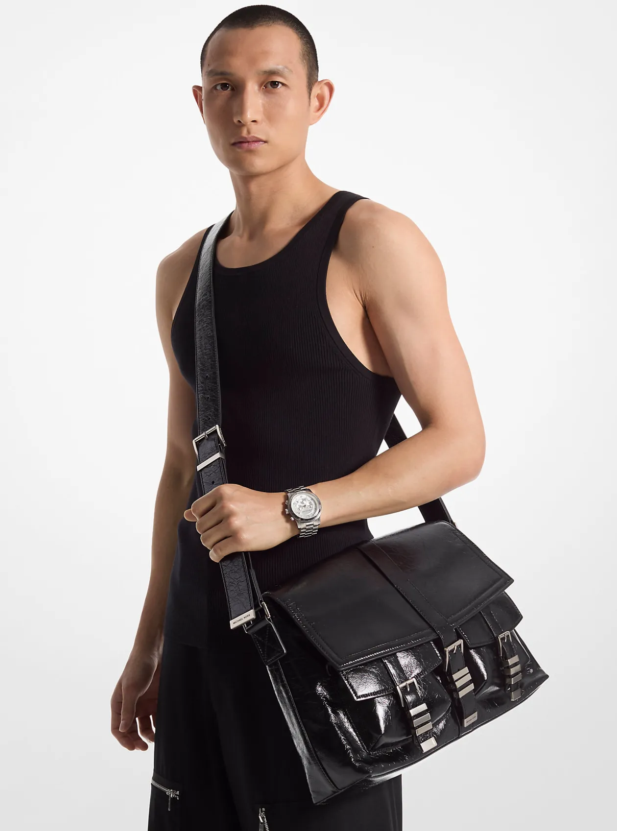 Darrington Large Crackled Leather Messenger Bag