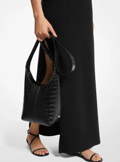 Dede Mini Crocodile Embossed Leather Hobo Bag
