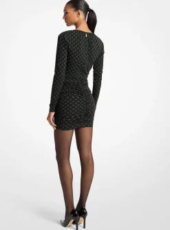 Dot Ruched Stretch Matte Jersey Dress