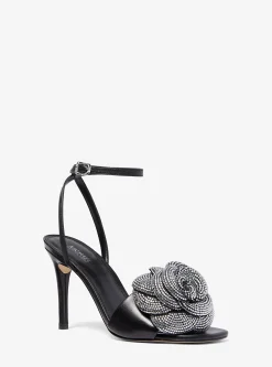 Elodie Crystal-Embellished Leather Sandal