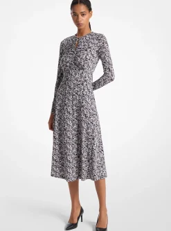 Embellished Floral Matte Jersey Keyhole Dress
