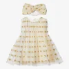 Embellished Logo Tulle Dress and Headband Baby Set
