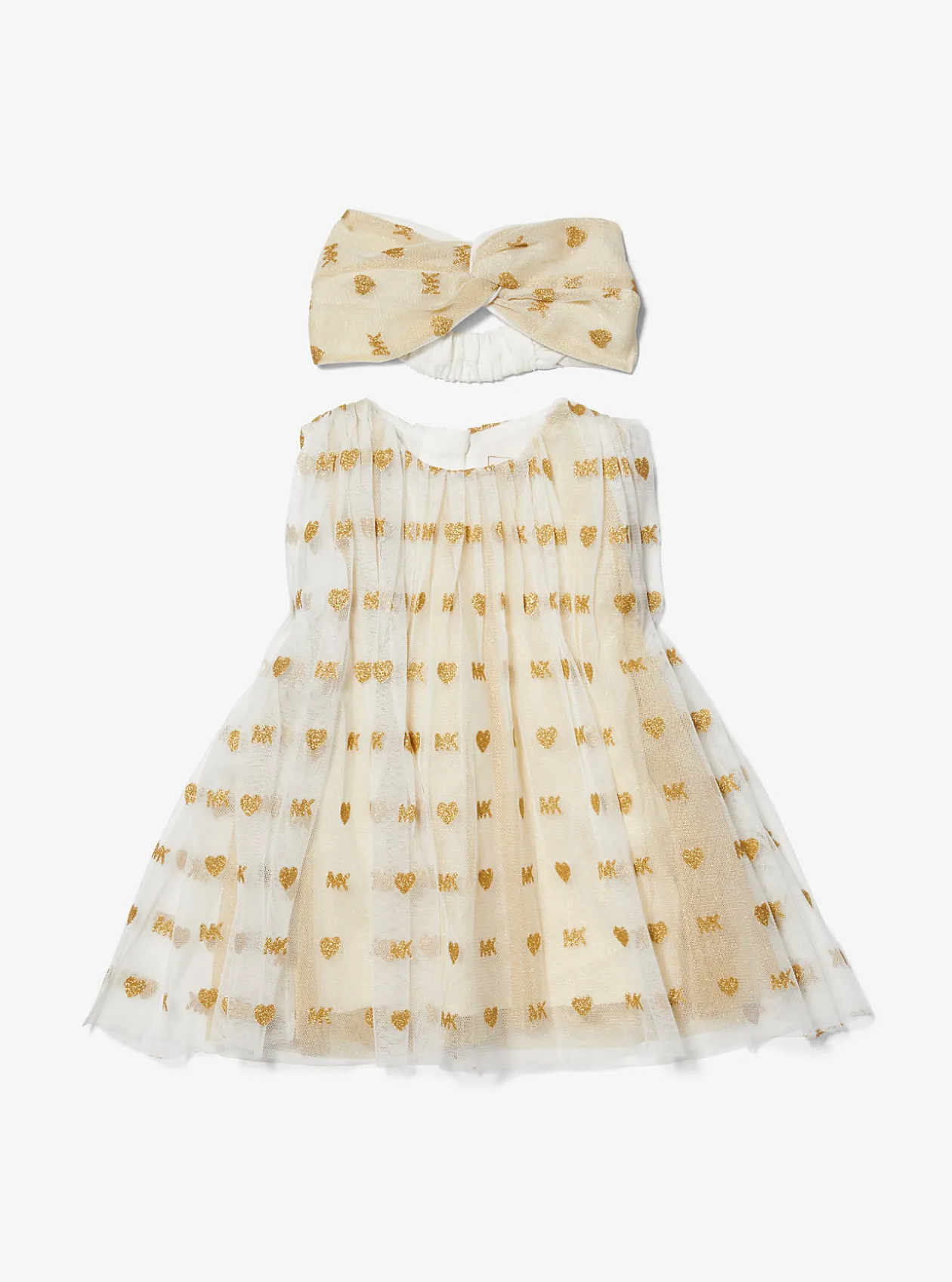 Embellished Logo Tulle Dress and Headband Baby Set