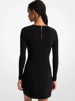 Embellished Matte Jersey Keyhole Top