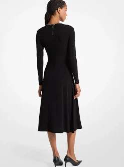Embellished Matte Jersey Keyhole Dress