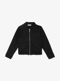 Embellished Stretch Knit Zip-Up Jacket