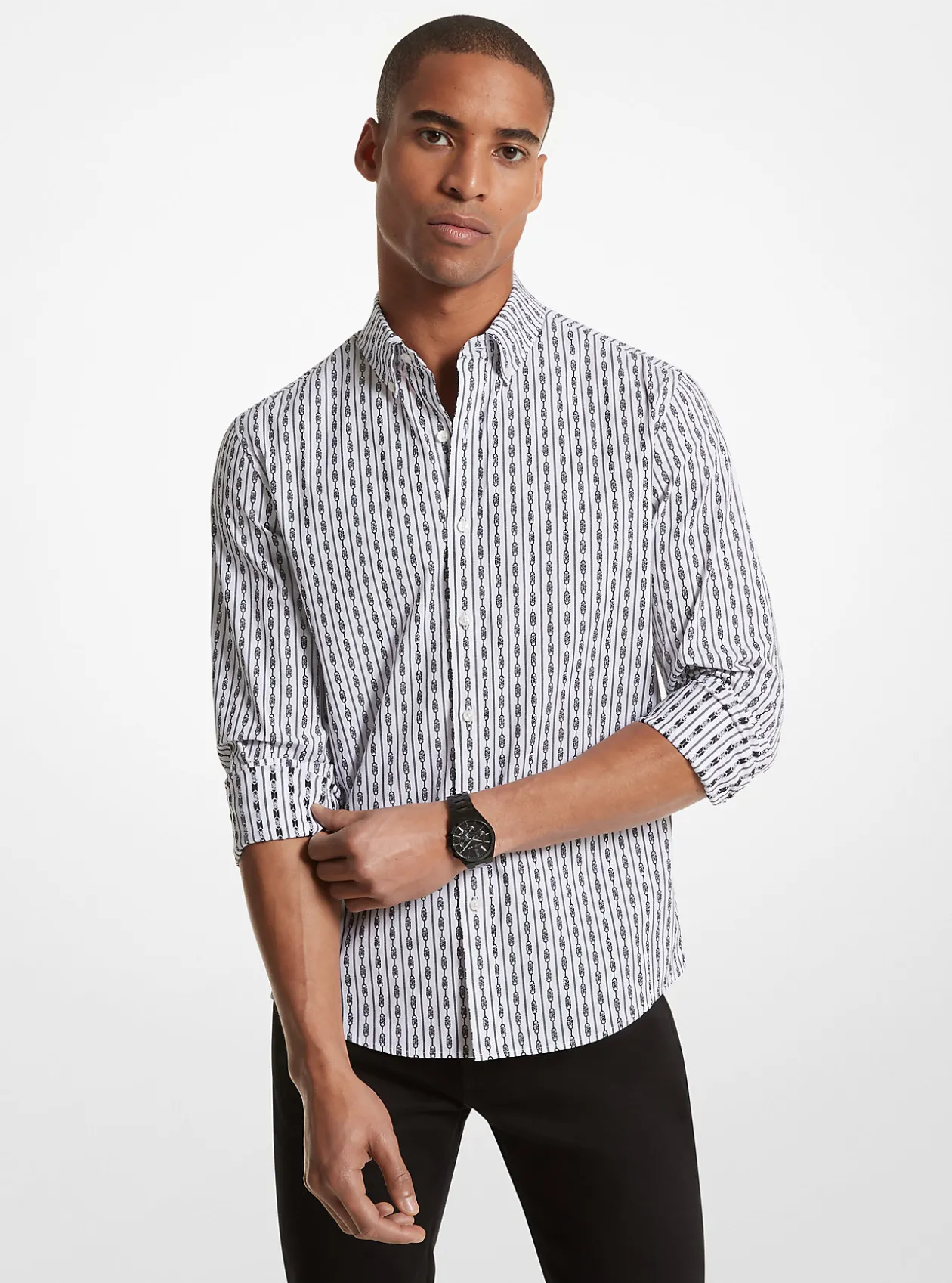 Empire Logo Pinstripe Stretch Organic Cotton Oxford Shirt