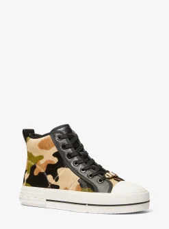Evy Camouflage Print Calf Hair High-Top Sneaker