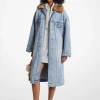 Faux Fur Trim Denim Oversized Coat