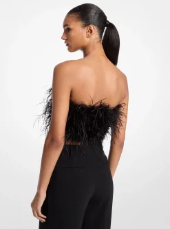 Feather Embellished Crepe Tube Top