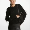 Feather Embellished Merino Wool Blend Cropped Sweater