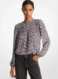 Floral Print Georgette Peasant Top