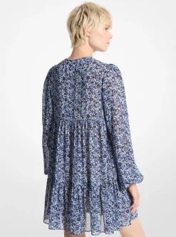 Floral Print Georgette Tie-Neck Dress
