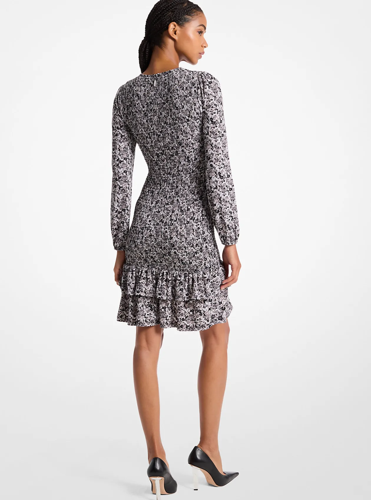 Floral Print Smocked Matte Jersey Dress