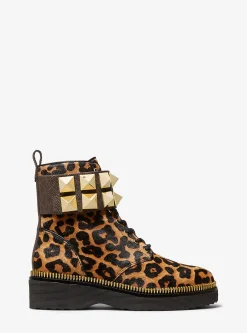 Haskell Studded Printed Calf Hair Combat Boot