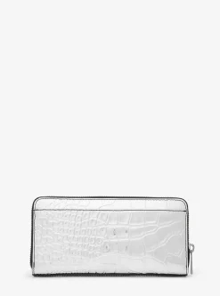 Hudson Metallic Crocodile Embossed Leather Zip-Around Wallet
