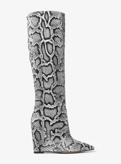 Isra Snake Embossed Leather Wedge Boot