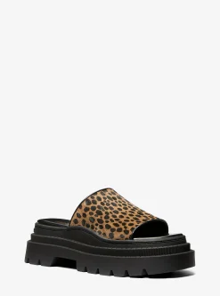 Kendra Cheetah Print Calf Hair Platform Slide Sandal