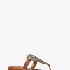 Lena Signature Logo and Leather T-Strap Sandal