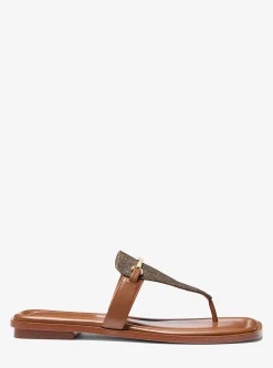 Lena Signature Logo and Leather T-Strap Sandal
