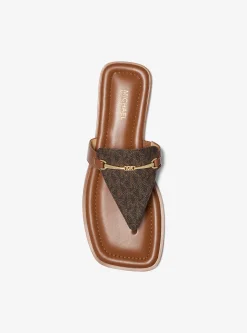Lena Signature Logo and Leather T-Strap Sandal