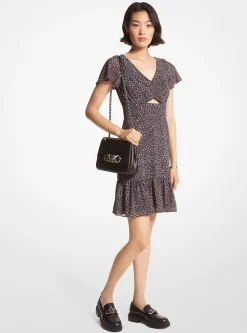 Leopard Georgette Cutout Mini Dress