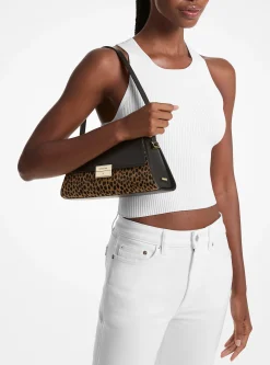 Ludlow Medium Leather and Cheetah-Print Calf Hair Shoulder Bag