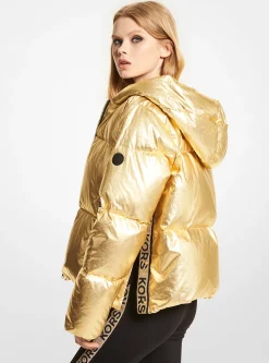 Metallic Cir&eacute; Logo Tape Puffer Jacket