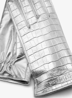 Metallic Crocodile Embossed Leather Gloves