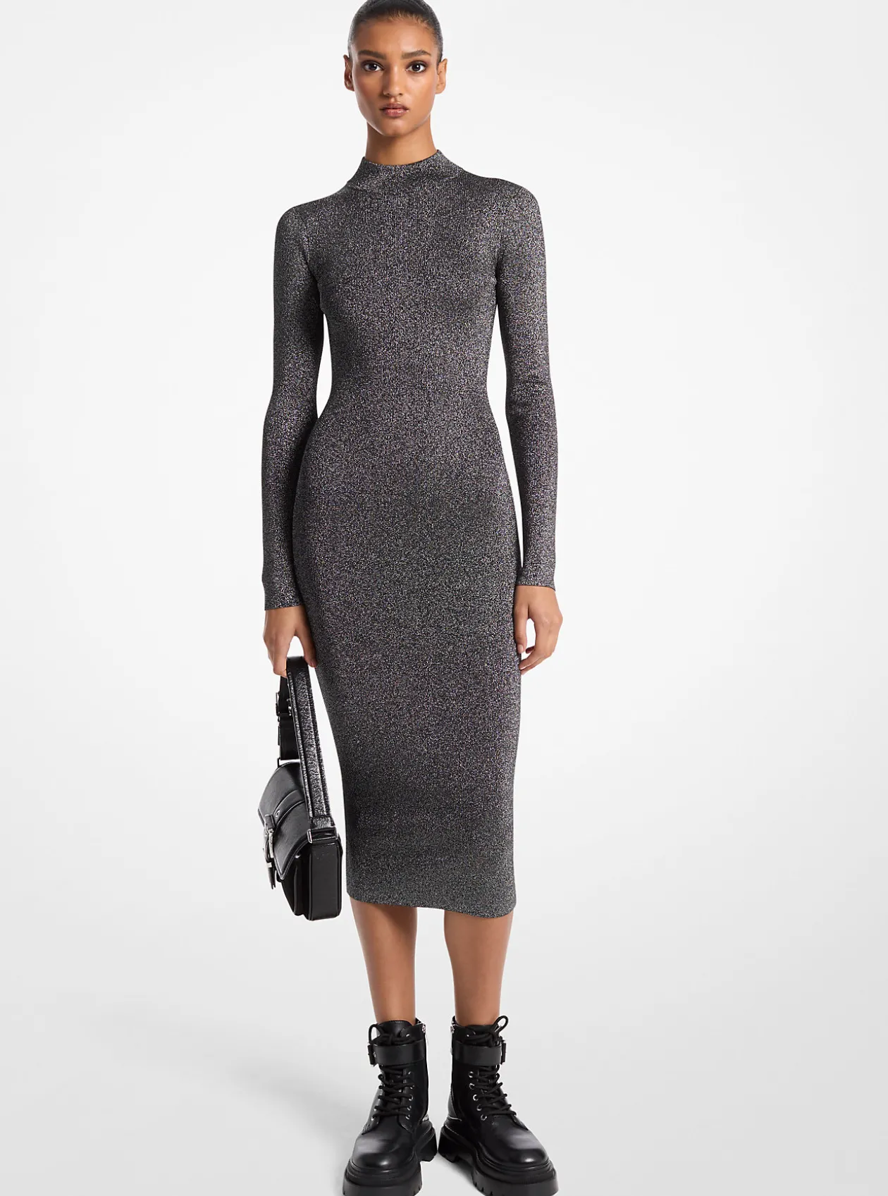 Metallic Knit Mock Neck Dress