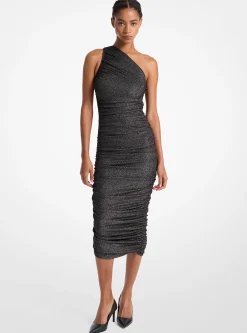 Metallic Nylon Blend One-Shoulder Dress