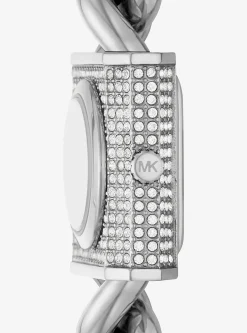 Mini Lock Pav&eacute; Silver-Tone Chain Watch