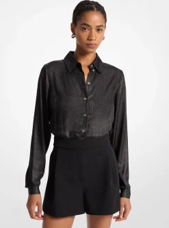 Mixed-Media Crinkled Satin Romper