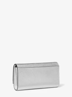Mona Large Metallic Saffiano Leather Clutch