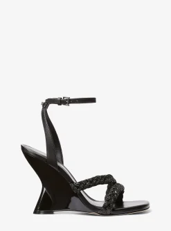 Nadina Embellished Patent Leather Wedge Sandal