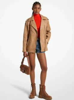 Oversized Crinkled Leather Moto Jacket